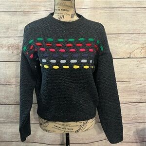 Maria Pavan Sweater Colorful Threaded Details Size XS Brazil Gray